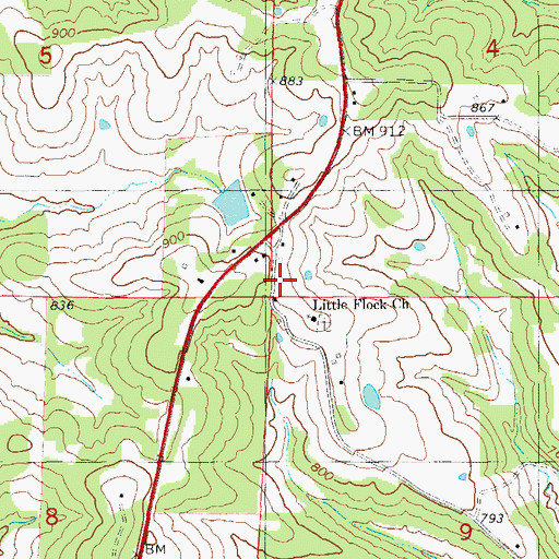 Topographic Map of Little Flock School, MO