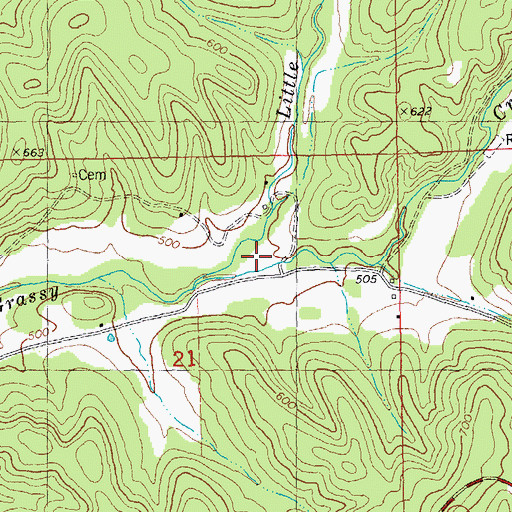 Topographic Map of Little Grassy Creek, MO