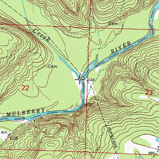 Topographic Map of Hurricane Creek, AR