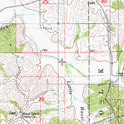 Topographic Map of Little Hazel Creek, MO