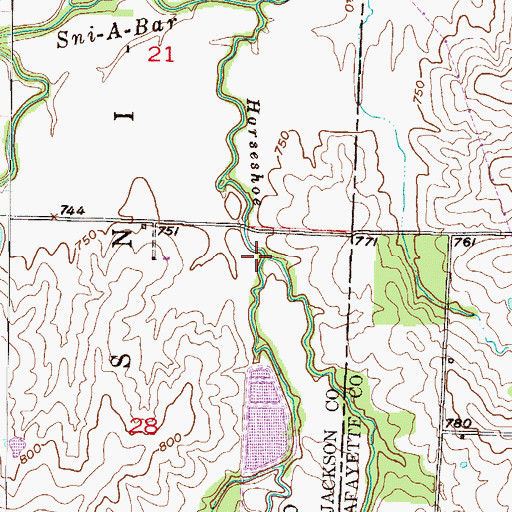 Topographic Map of Little Horseshoe Creek, MO