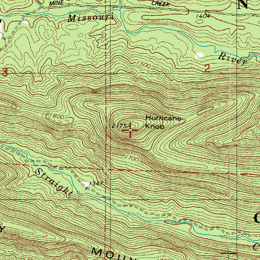Topographic Map of Hurricane Knob, AR