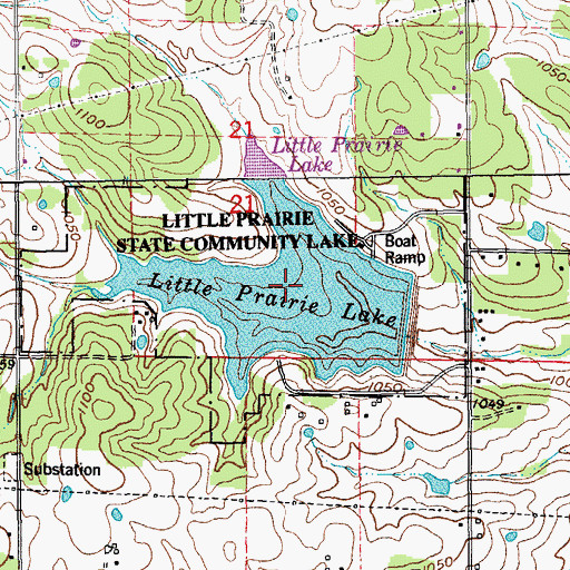 Topographic Map of Little Prairie Lake, MO