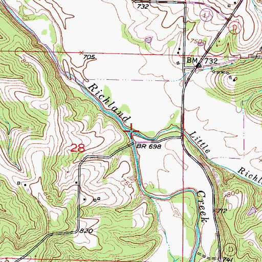 Topographic Map of Little Richland Creek, MO
