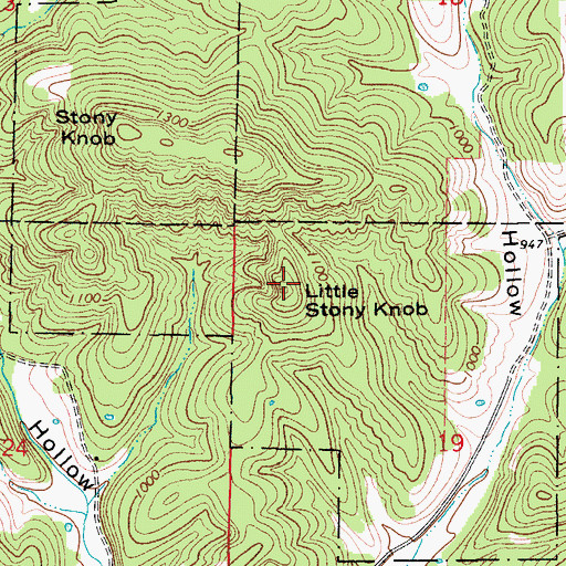 Topographic Map of Little Stony Knob, MO