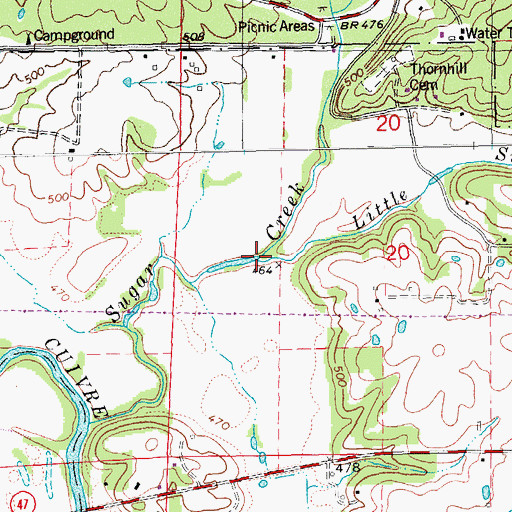 Topographic Map of Little Sugar Creek, MO