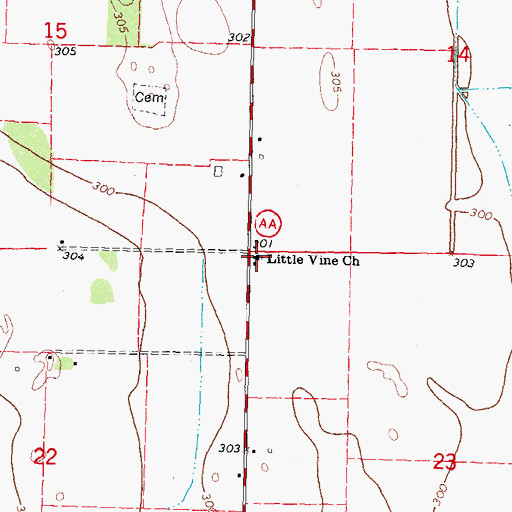 Topographic Map of Little Vine Church, MO