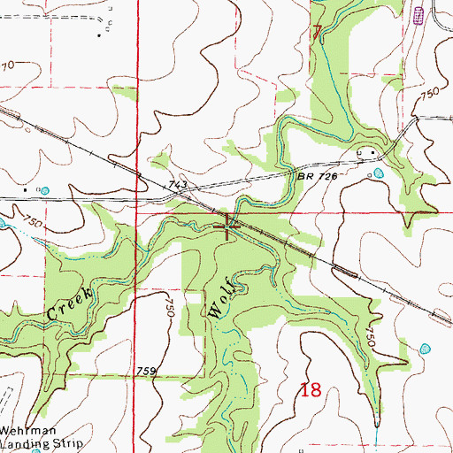Topographic Map of Little Wolf Creek, MO