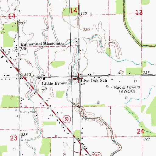 Topographic Map of Live Oak School, MO