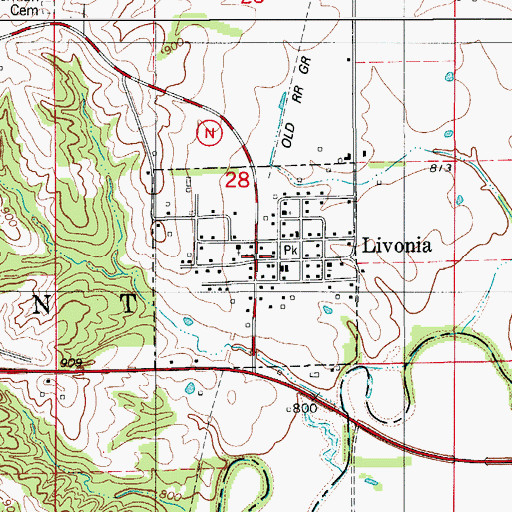 Topographic Map of Livonia, MO