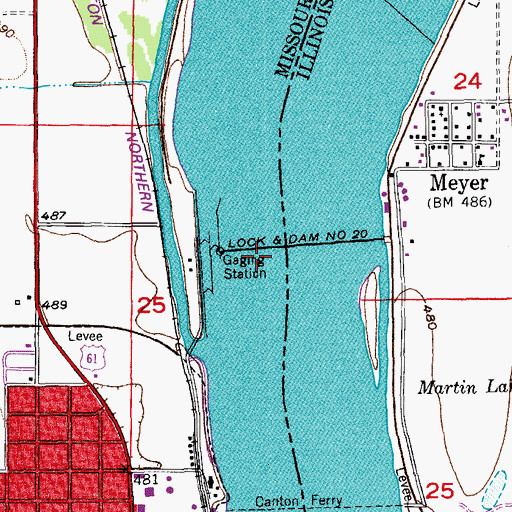 Topographic Map of Lock and Dam Number Twenty, MO