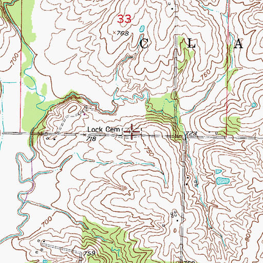Topographic Map of Locke Cemetery, MO