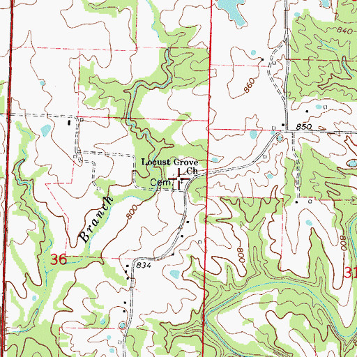 Topographic Map of Locust Grove Church, MO