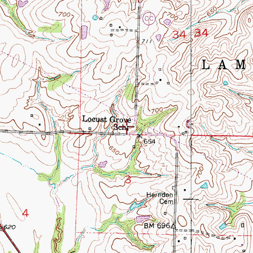 Topographic Map of Locust Grove School (historical), MO