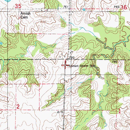 Topographic Map of Locust Grove School, MO