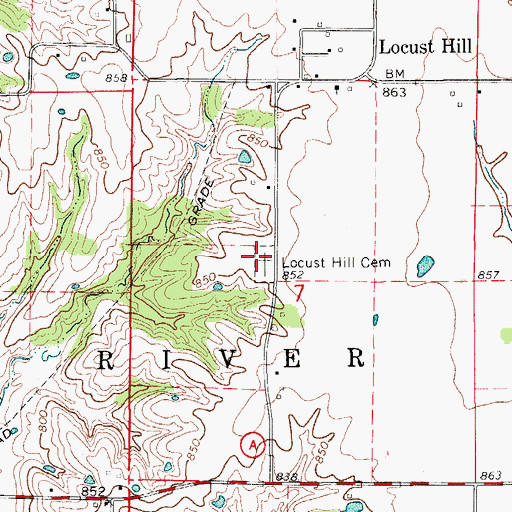 Topographic Map of Locust Hill Cemetery, MO
