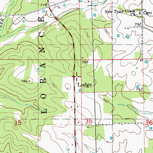 Topographic Map of Lodge, MO