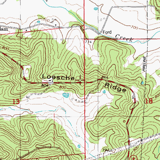 Topographic Map of Loesche Ridge, MO