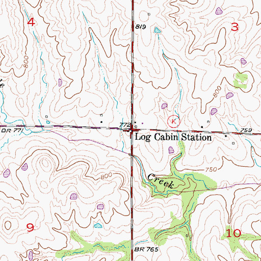 Topographic Map of Log Cabin Station, MO