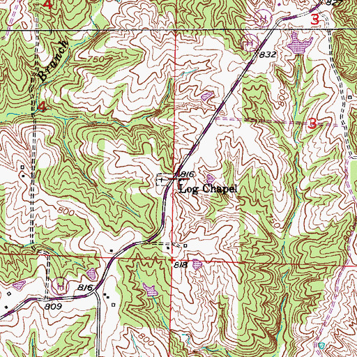 Topographic Map of Log Chapel, MO