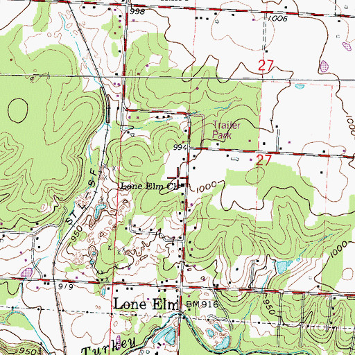 Topographic Map of Lone Elm Church, MO