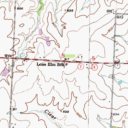 Topographic Map of Lone Elm School (historical), MO