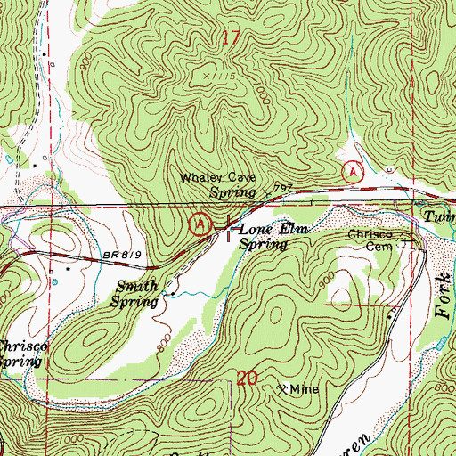 Topographic Map of Lone Elm Spring, MO