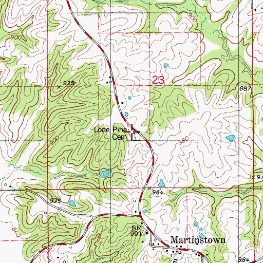 Topographic Map of Lone Pine Cemetery, MO