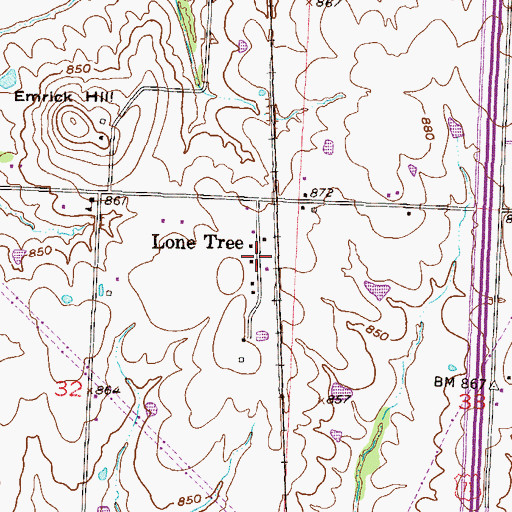 Topographic Map of Lone Tree, MO