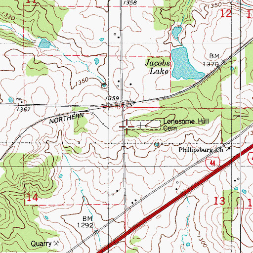 Topographic Map of Lonesome Hill School (historical), MO