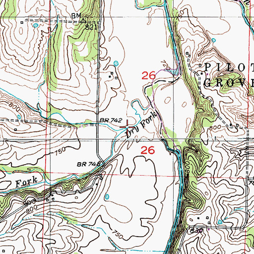 Topographic Map of Long Branch, MO