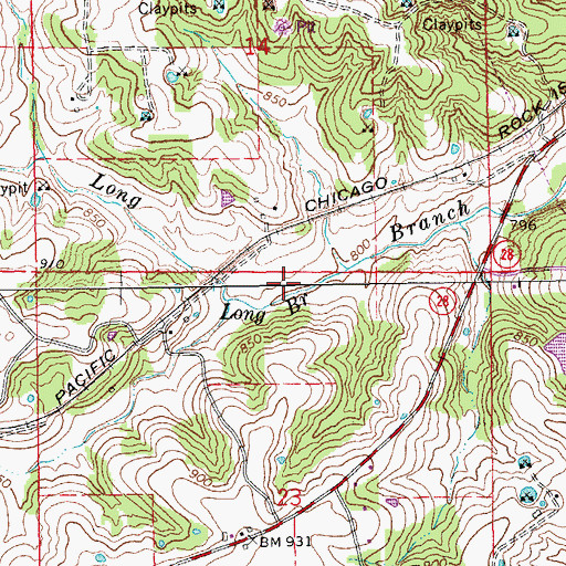 Topographic Map of Long Branch, MO