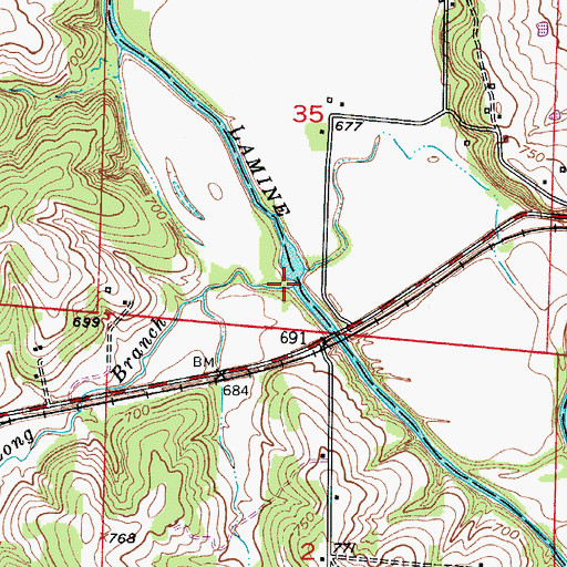 Topographic Map of Long Branch, MO