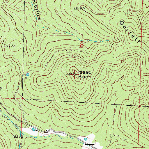 Topographic Map of Isaac Knob, AR
