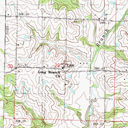 Topographic Map of Long Branch Church, MO