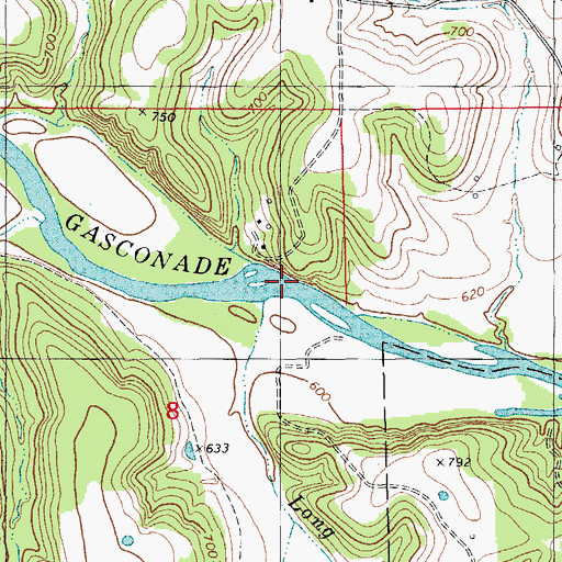 Topographic Map of Long Creek, MO