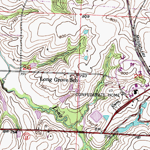 Topographic Map of Long Grove School (historical), MO