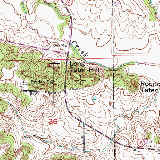 Topographic Map of Long Tater Hill, MO