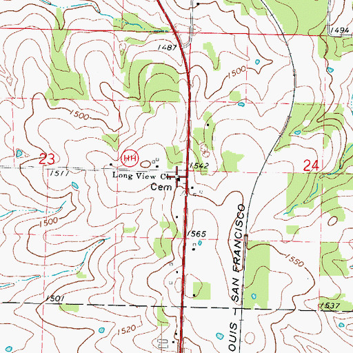 Topographic Map of Long View Church, MO