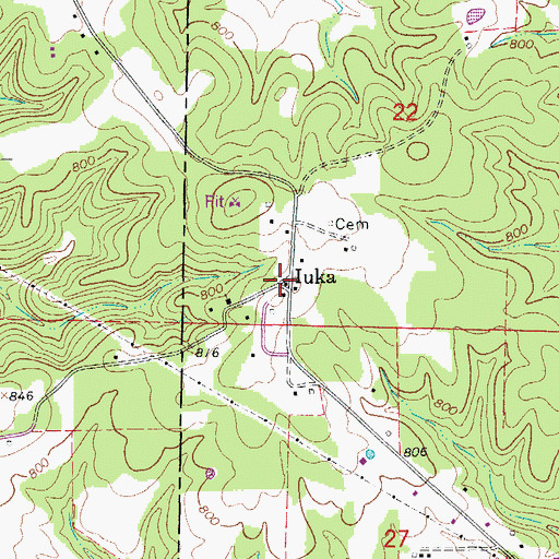 Topographic Map of Iuka, AR