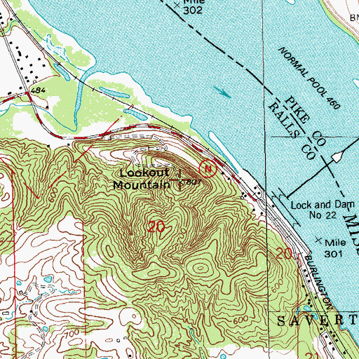 Topographic Map of Lookout Mountain, MO