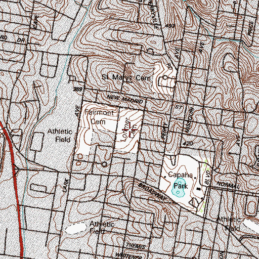 Topographic Map of New Lorimier Cemetery, MO