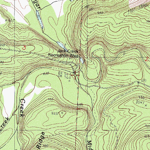 Topographic Map of Jack Creek, AR