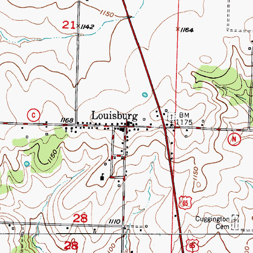 Topographic Map of Louisburg, MO