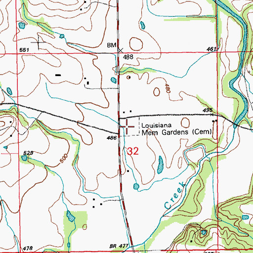 Topographic Map of Louisiana Memorial Gardens, MO