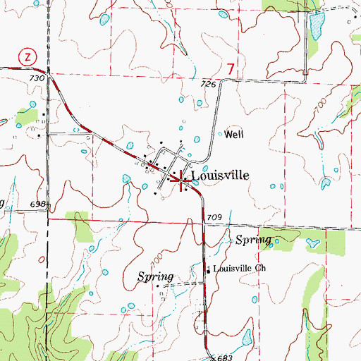 Topographic Map of Louisville, MO