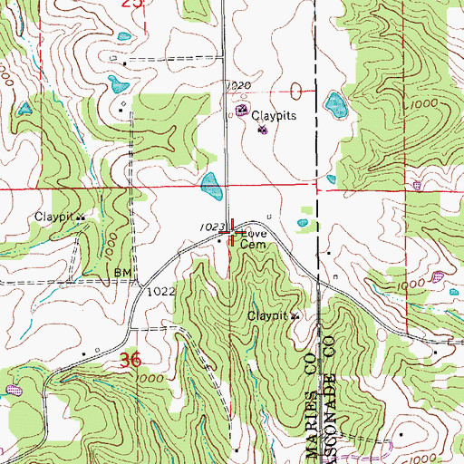 Topographic Map of Love Cemetery, MO