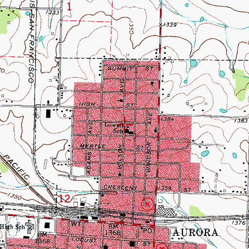 Topographic Map of Lowell School (historical), MO