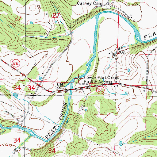 Topographic Map of Lower Flat Creek Public Access, MO
