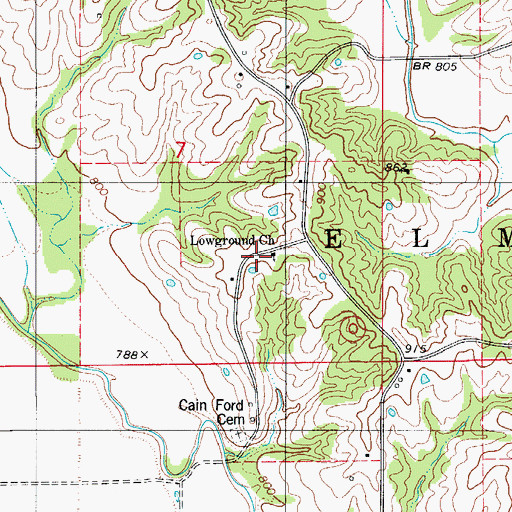 Topographic Map of Lowground Church, MO